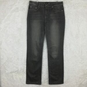 Tru Luxe Jeans Womens Straight Leg Denim Gray Charcoal Wash Beaded Rhinestone 8